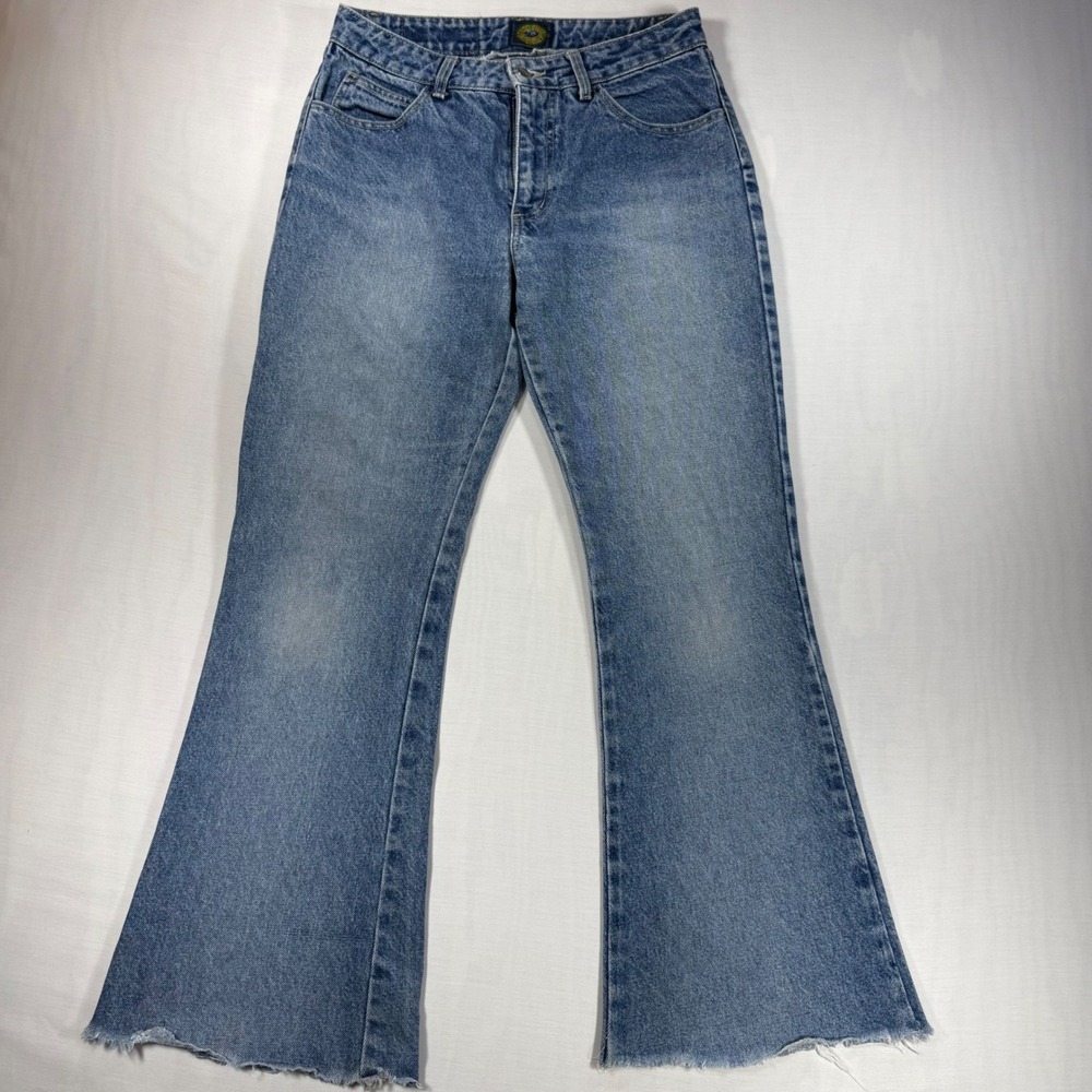 Vintage Paris Blues Wide Leg Flare Jeans 9 100% Cotton 90s Grunge Raw Hem USA